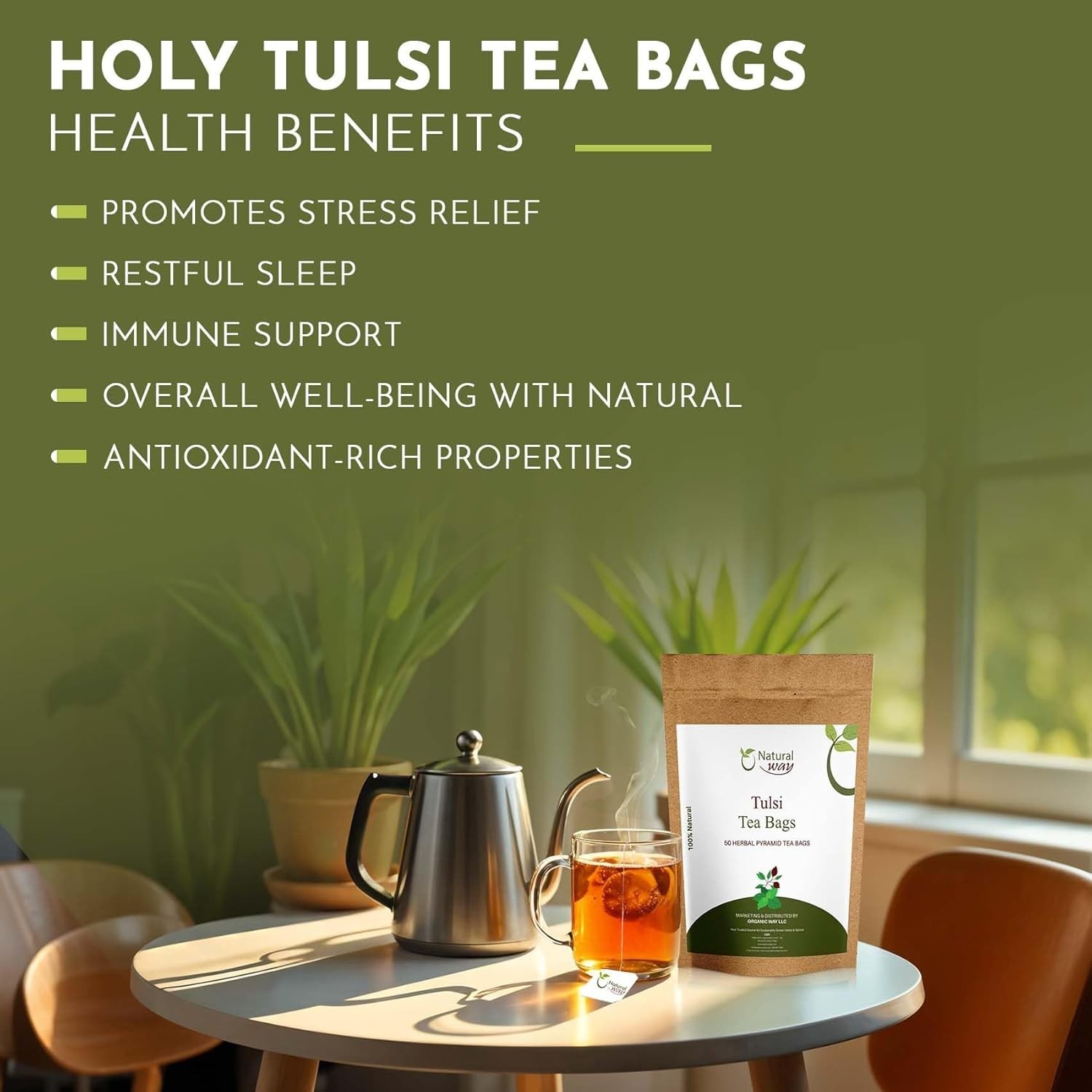 Tulsi Tea Bags | Pyramid Holy Basil Tea Bags 5 OZ (Pack of 50)