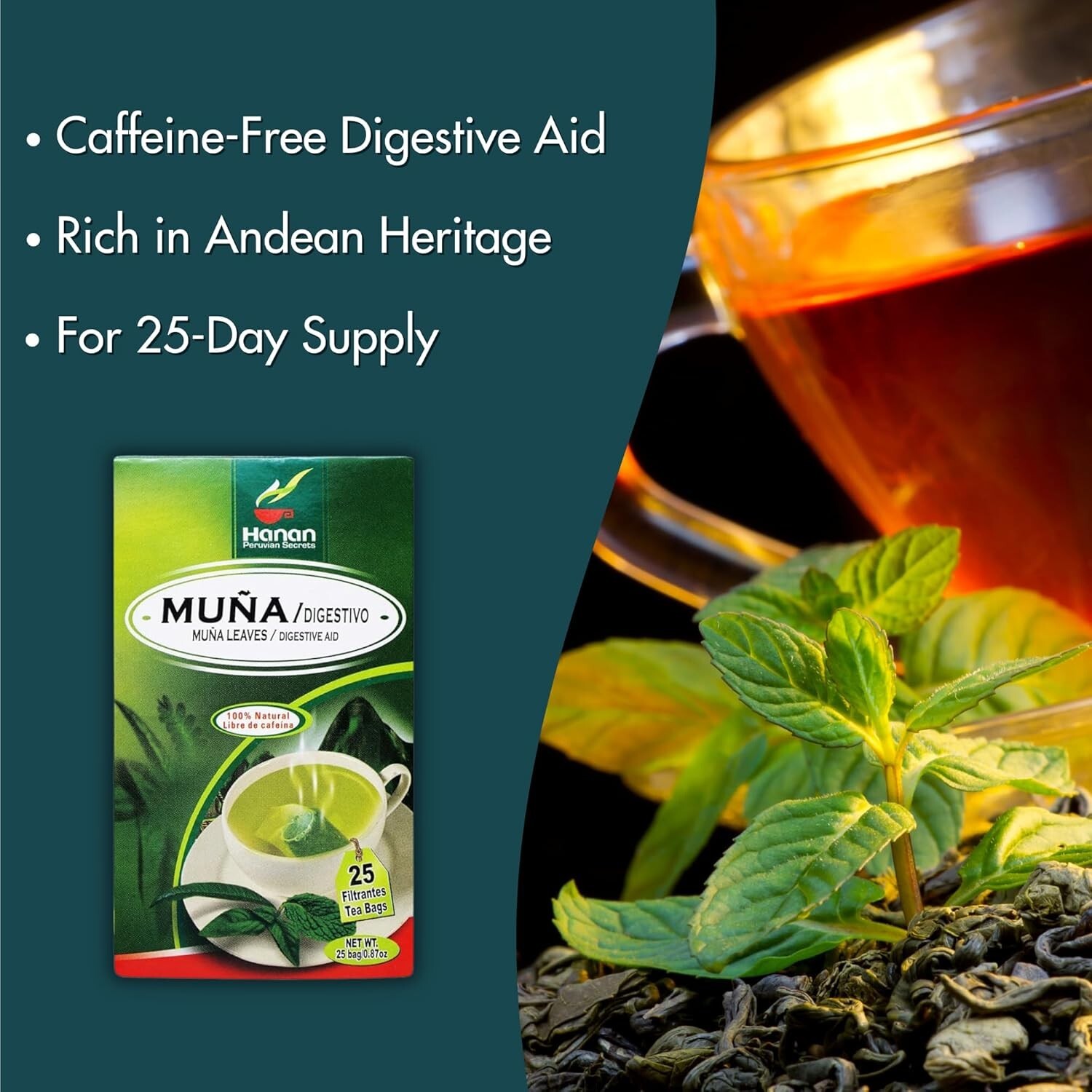 Andean Mint Tea Te de Muña 100 Tea Bags – 100% All Natural Wild Muna Leaves Peru
