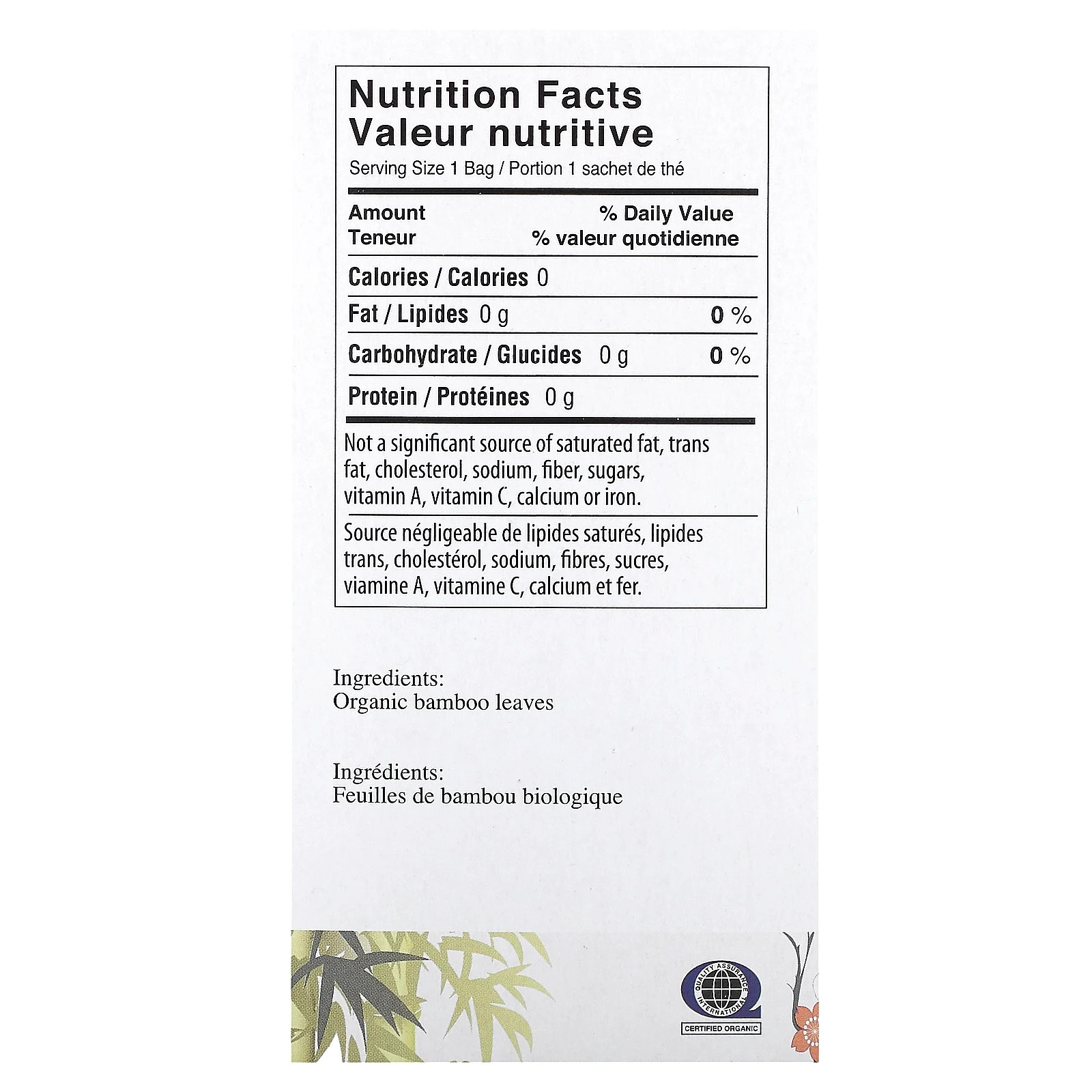 Organic Bamboo Tea, Caffeine Free, Original, 18 Tea Bags, 1.02 oz (28.8 g)