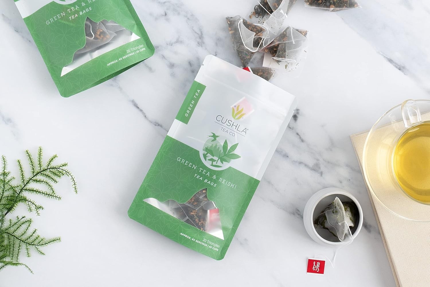 Reishi Mushroom Tea & Premium Green Tea – With Lingzhi, Ganoderma 20 Triangles