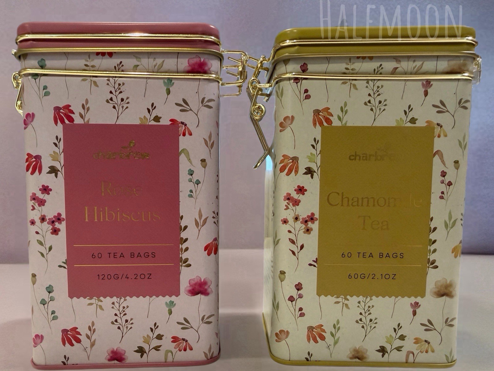 Charbrew Rose Hibiscus Tea & Chamomile Tea Set 60 Bags Each Floral Gift Set Tea