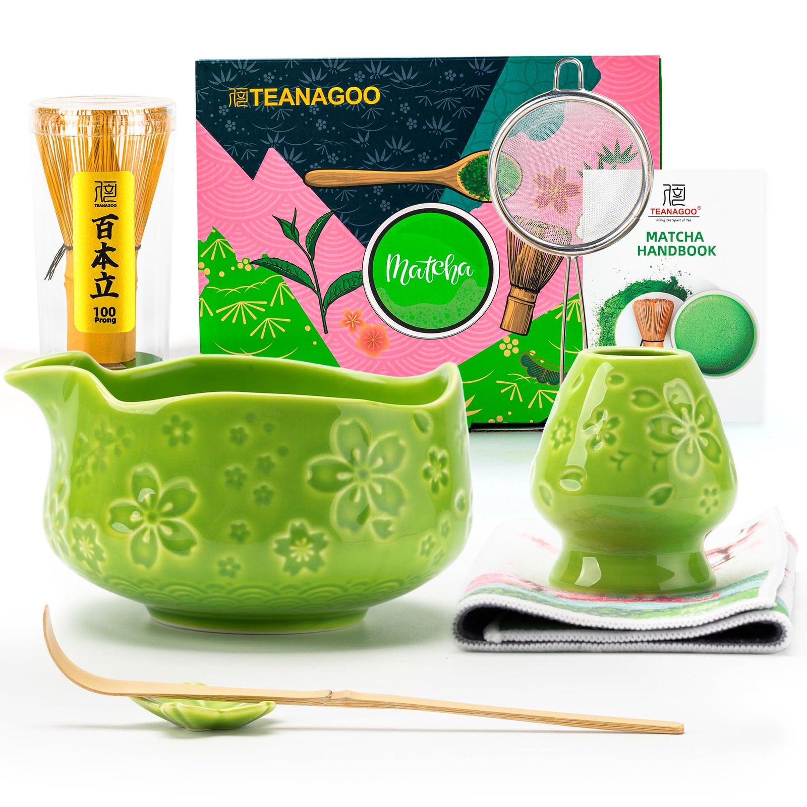 7-PCS Green Matcha Whisk Set, Complete Ceremony Start Kit, Ceramic Chawan Bow…