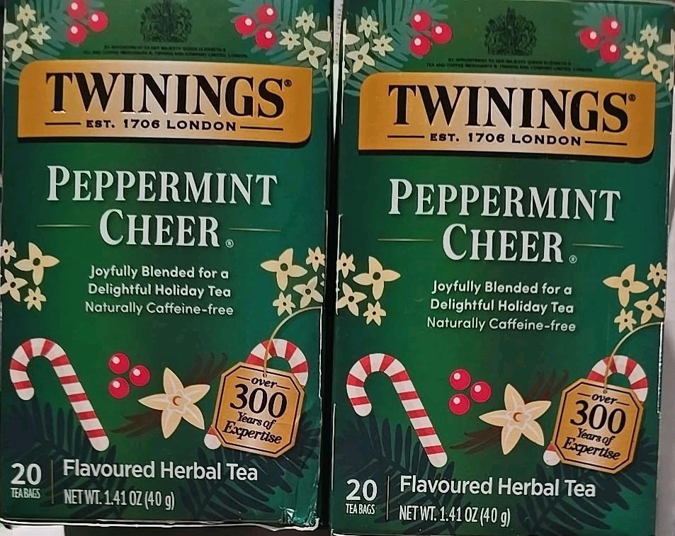 Twinings Peppermint Cheer Herbal Tea 40 Count Caffeine Free Vanilla Mint