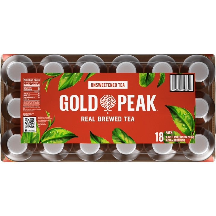 Gold Peak Unsweetened Tea 16.9 fl oz Bottles, 18 Pack – Ready to Drink.