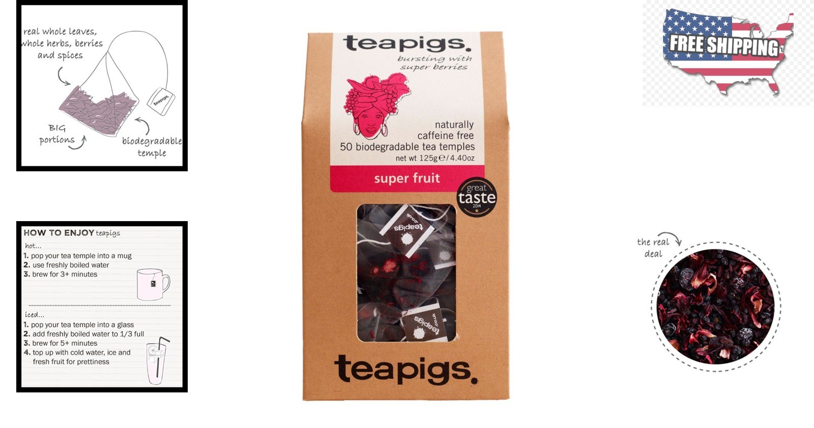 50 Count Caffeine-Free Super Fruit Tea Bags with Hibiscus & Whole Fruit