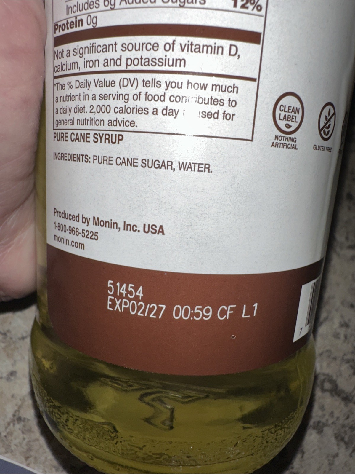 Monin Pure Cane Sweetener Syrup (750mL), Pure Cane