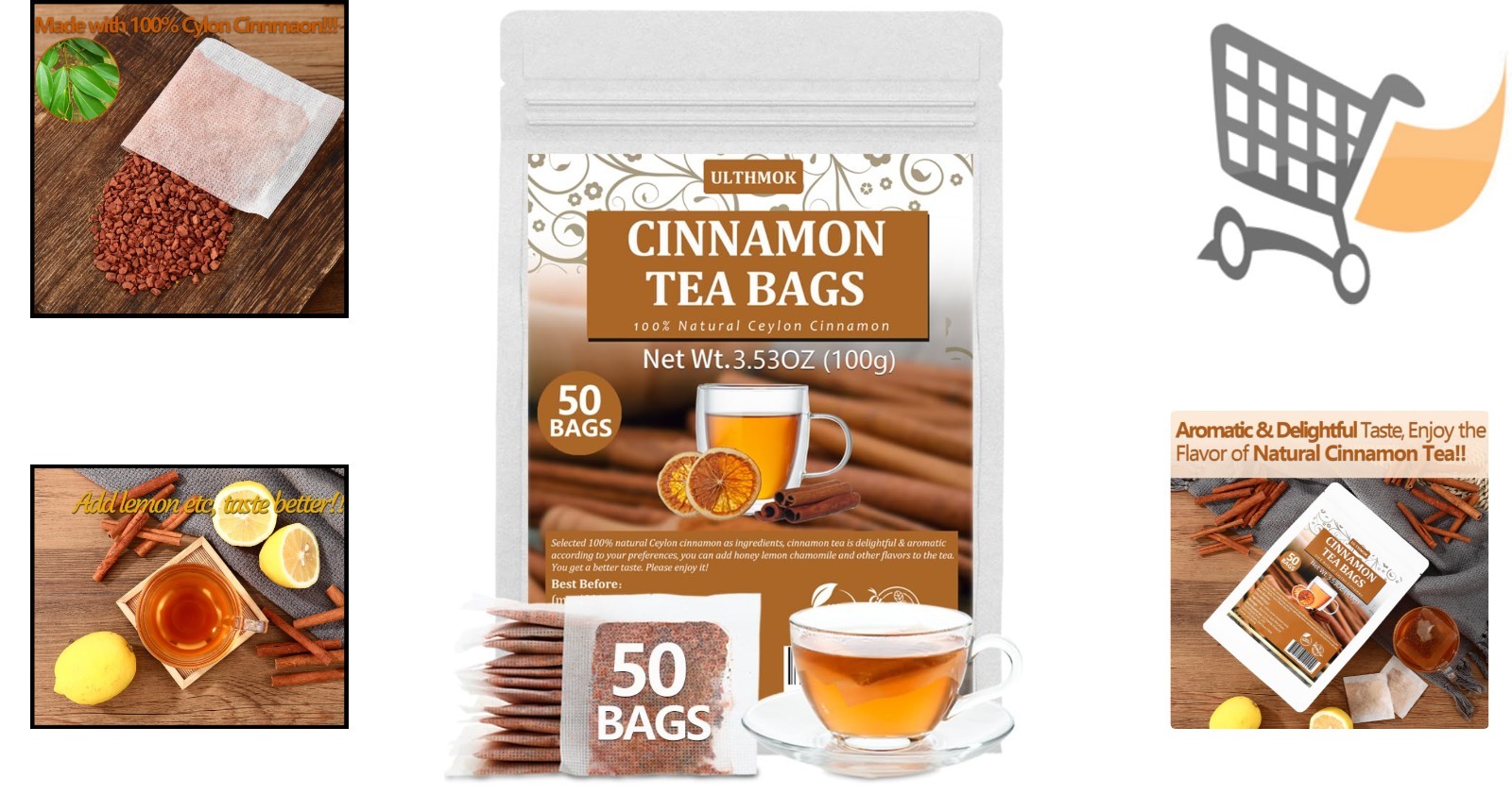 Cinnamon Tea Bags 100% Ceylon Cinnamon Natural Caffeine Free 50 Count