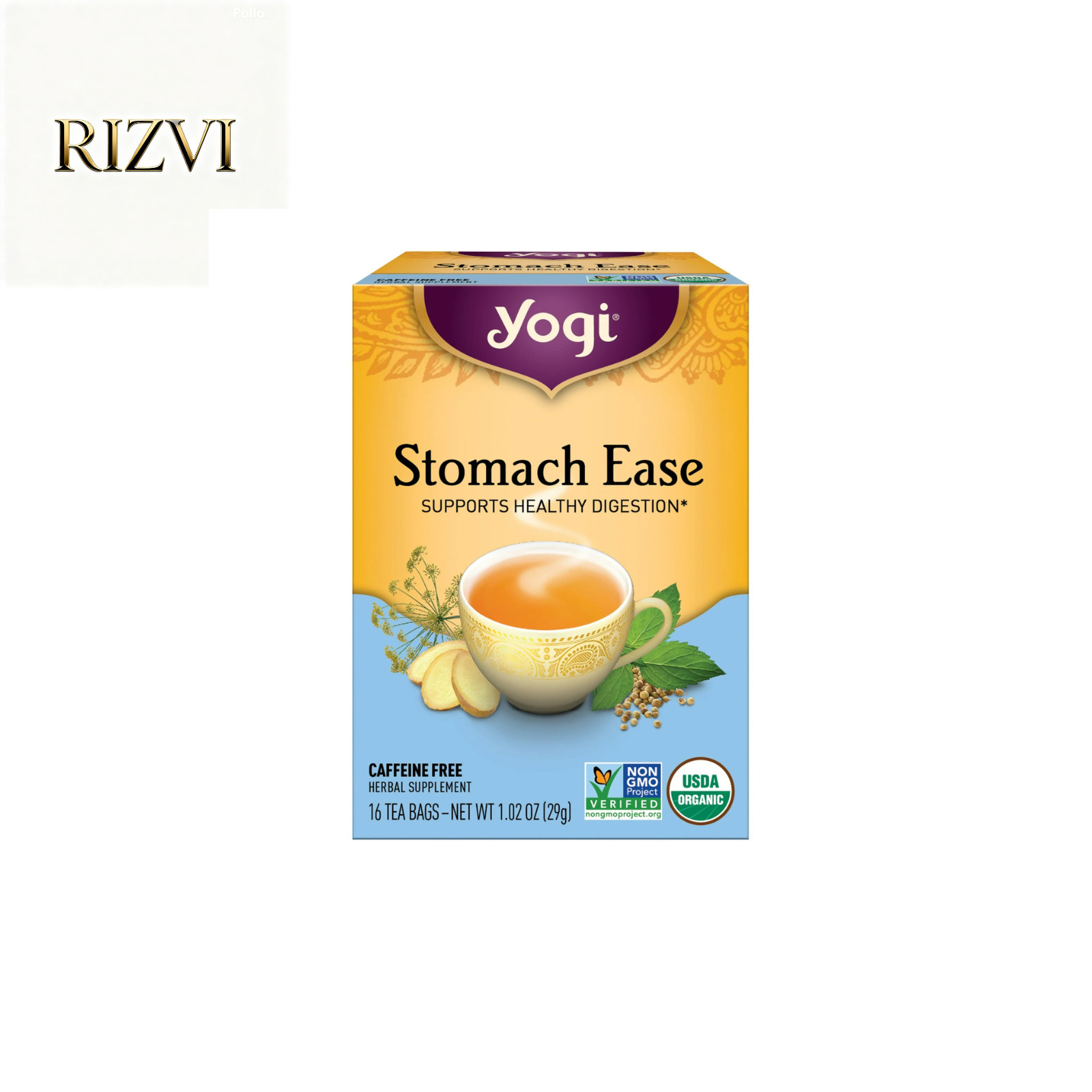 Yogi Tea Stomach Ease, Caffeine-Free Organic Herbal Tea Bags, 16 Count