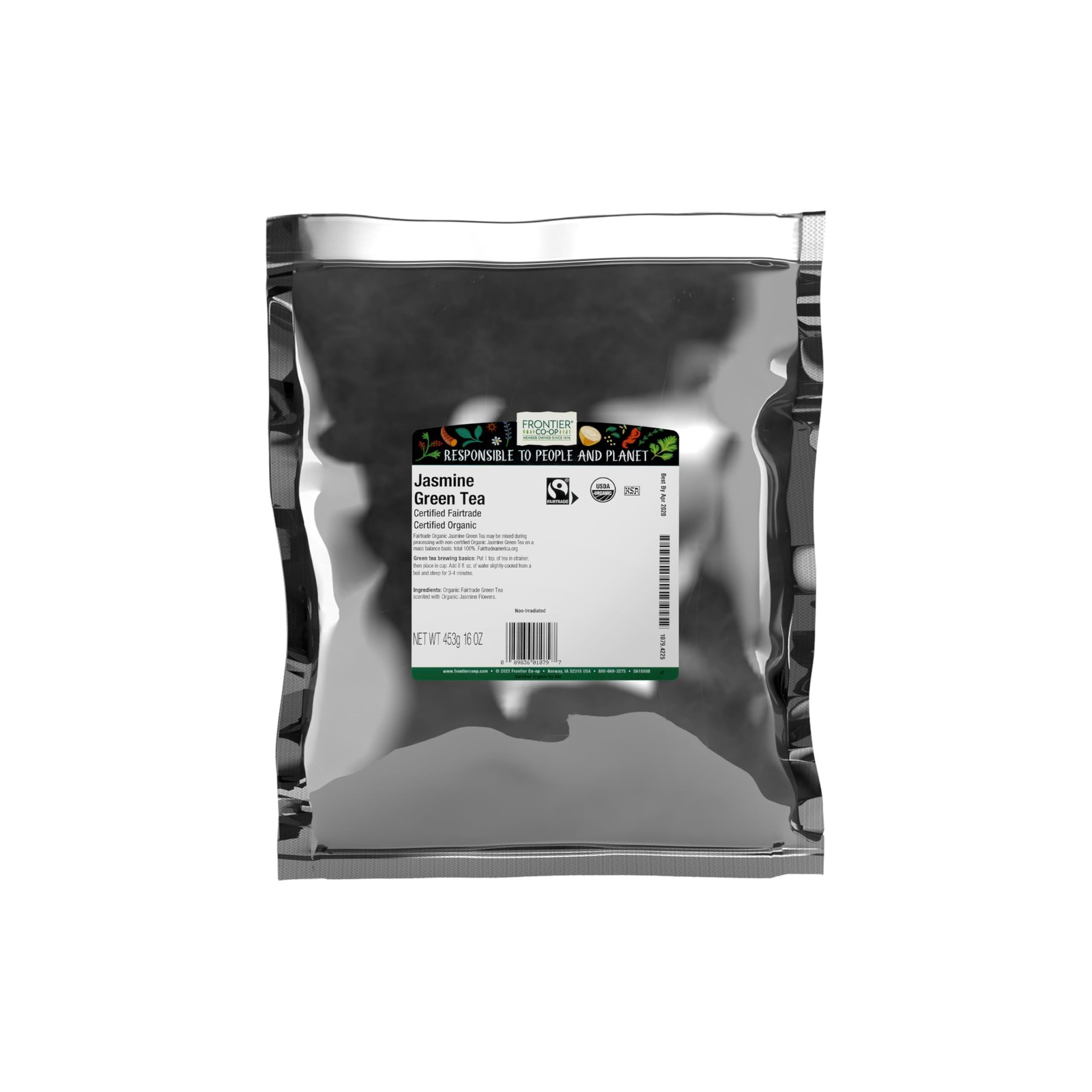 Frontier Co-op Organic Fairtrade Jasmine Green Tea, All 16 Ounce (Pack of 1)