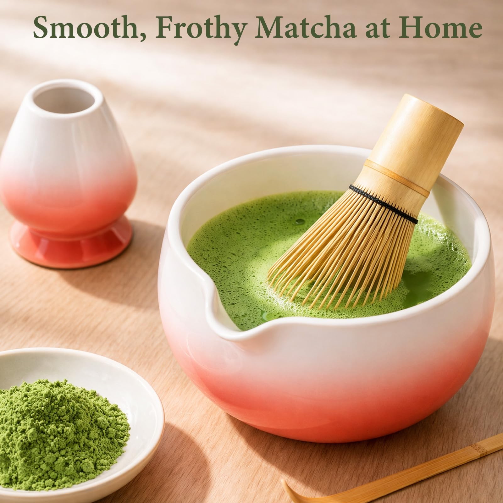 Matcha Whisk Set, Ceramic Matcha Set Includes Bowl & Holder, Bamboo Whisk (Ch…