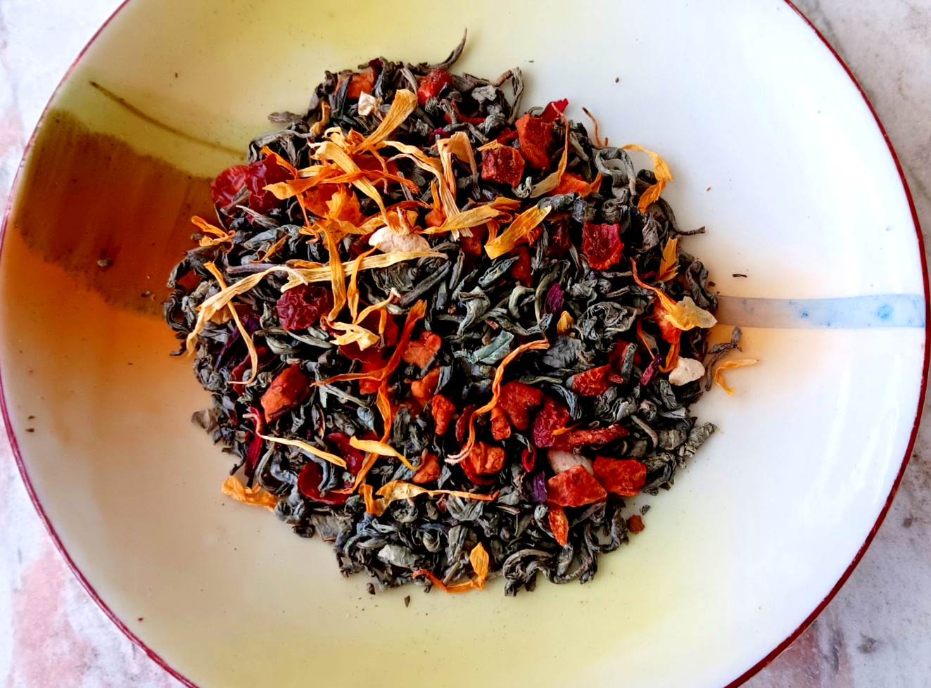 Chun Mei Green Tea Falls Mist Lemon Strawberry Hibiscus Fruited Tea Blend 1 Oz
