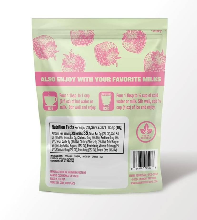 Harmony Proteins™ Strawberry Matcha Tea w/ Antioxidants & L-Theanine