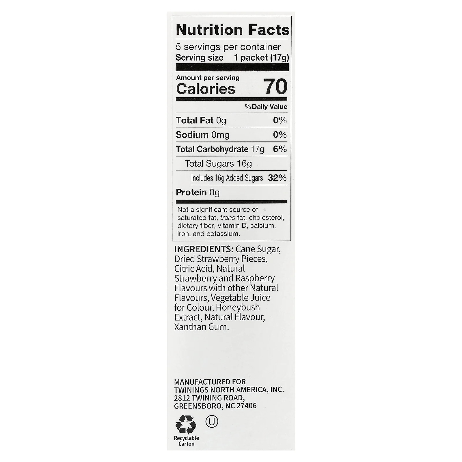 Refreshers, Herbal Tea Instant Beverage, Strawberry Raspberry, Caffeine Free, 5