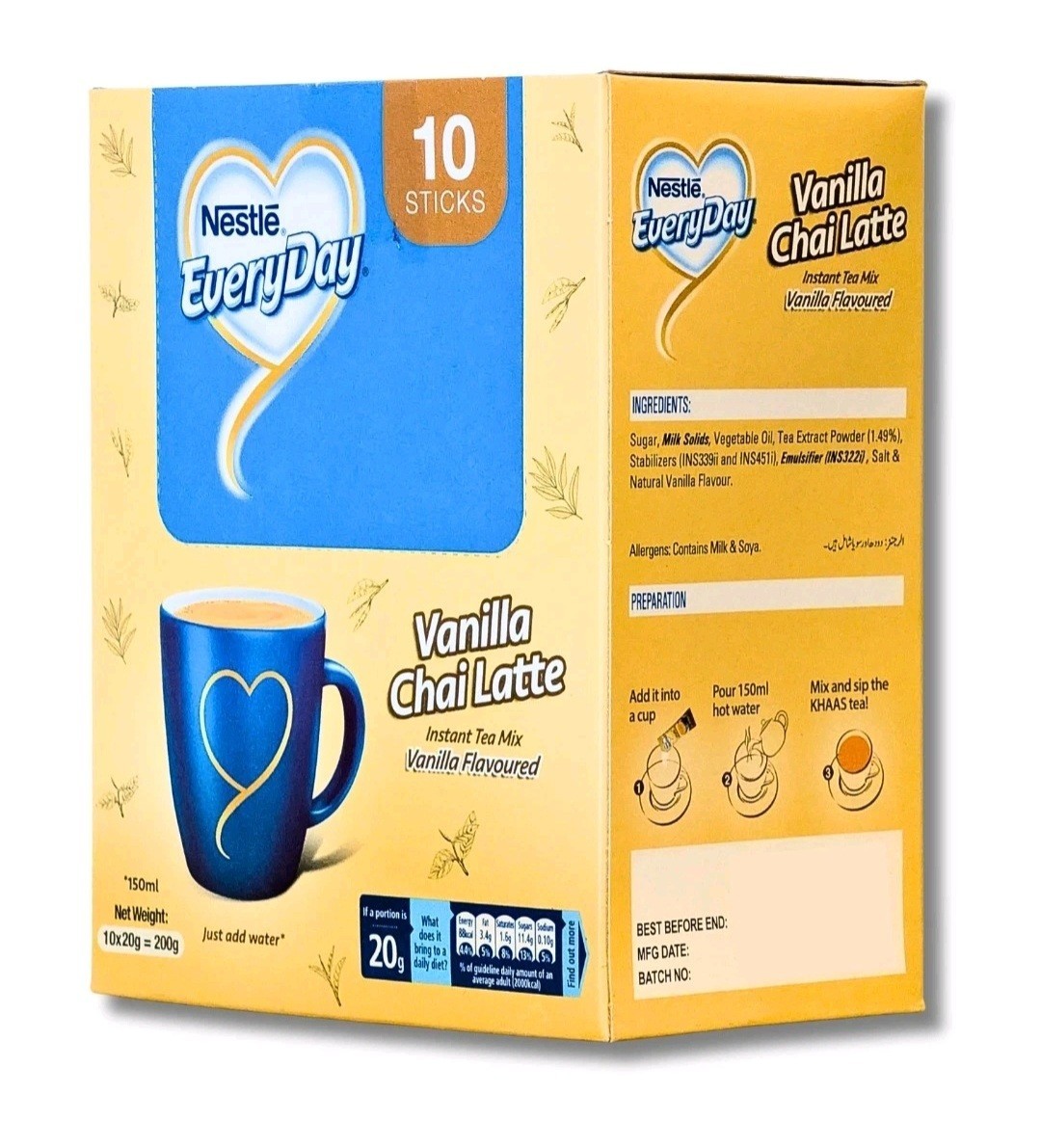 Nestlé EveryDay Vanilla Chai Latte 10 Sticks 200g Instant Tea Mix Just Add Water