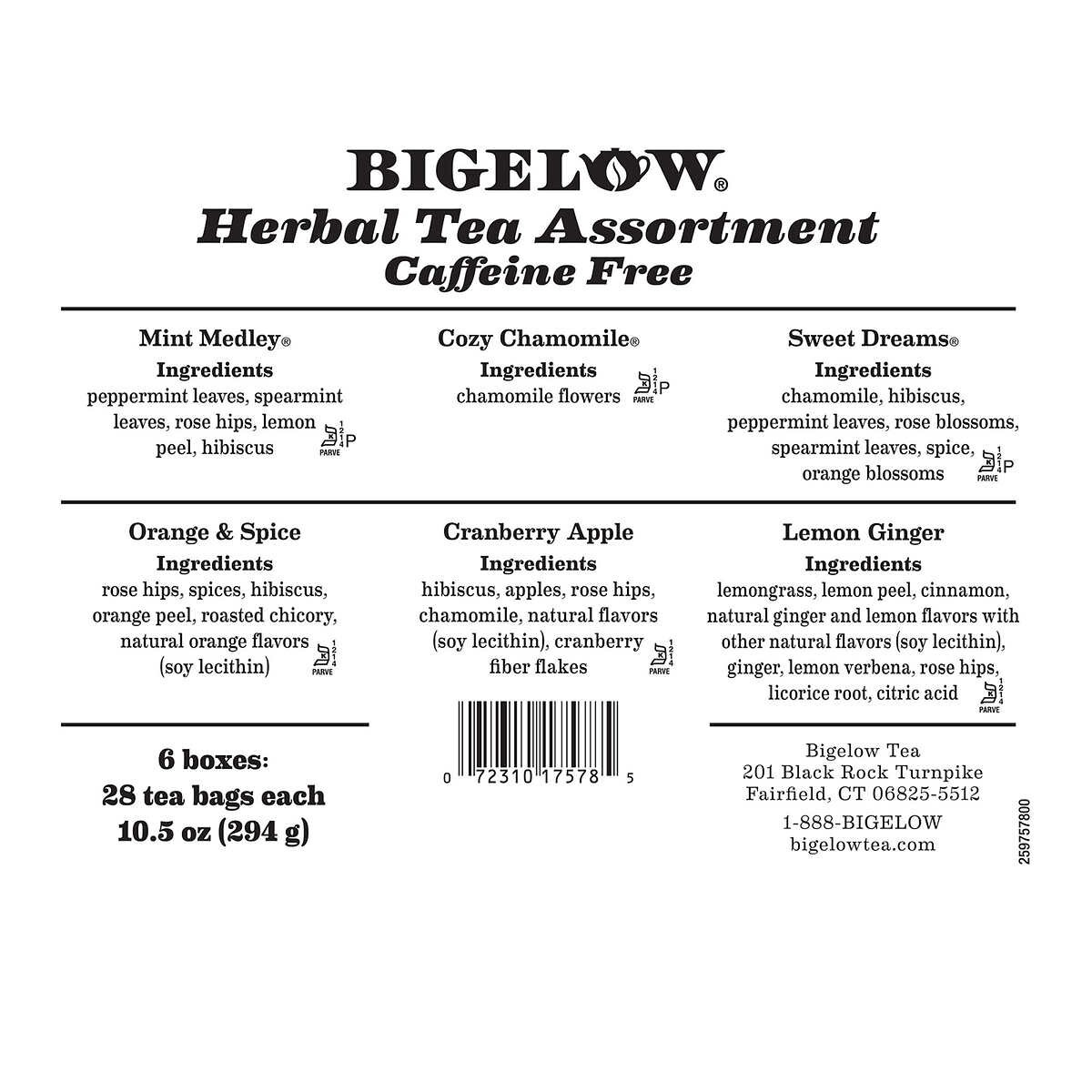 Bigelow Herbal Tea, Variety Pack, 168 bags Caffine Free