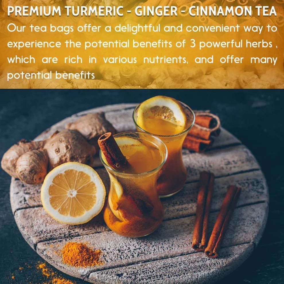 Organic Turmeric, Ginger & Cinnamon – 60 Tea Bags | Plant-Based Pyramid Tea Bag