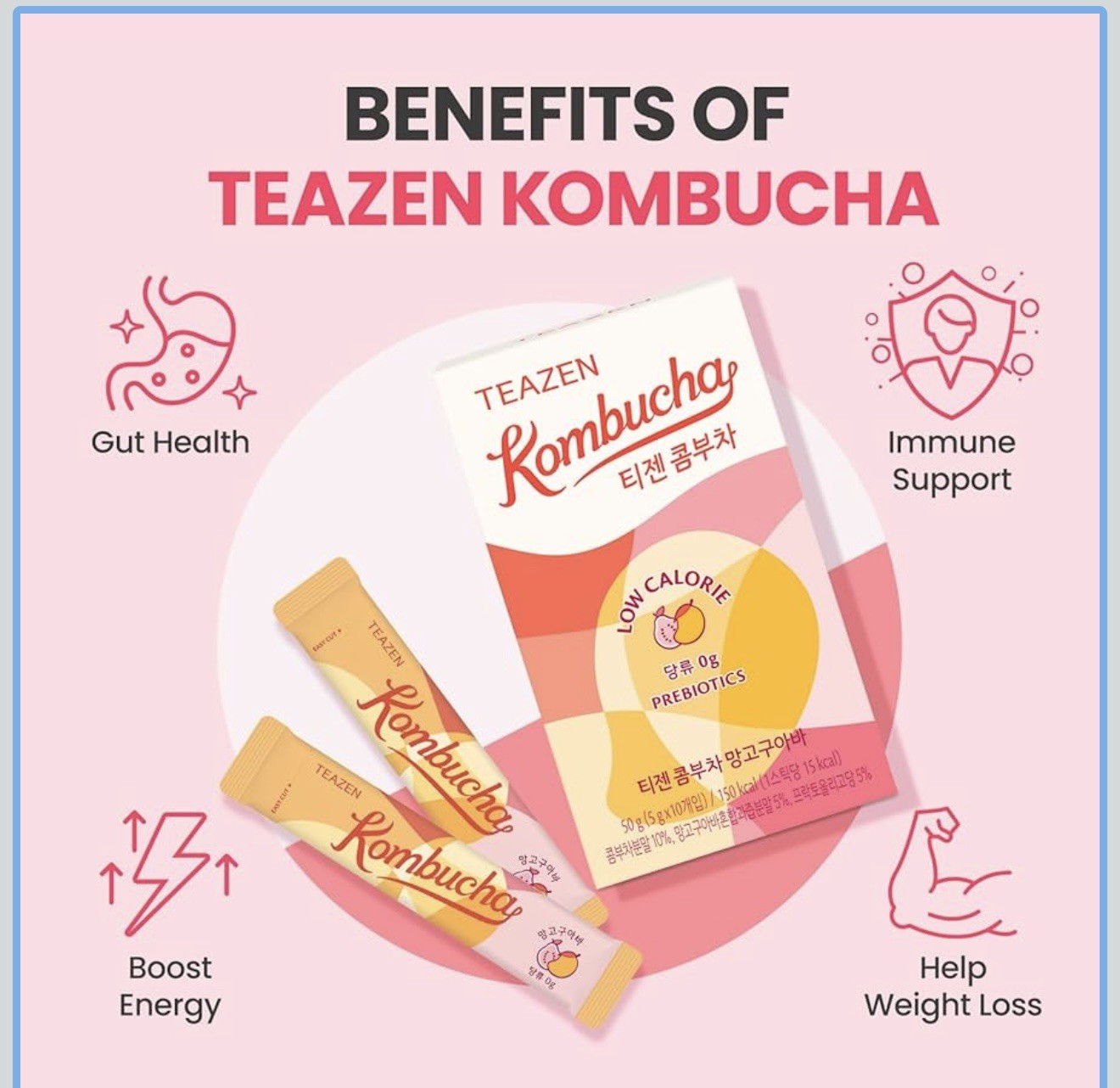 TEAZEN Mango Guava Kombucha Tea, Hydration Drink Mix, 10 Sticks final sale !