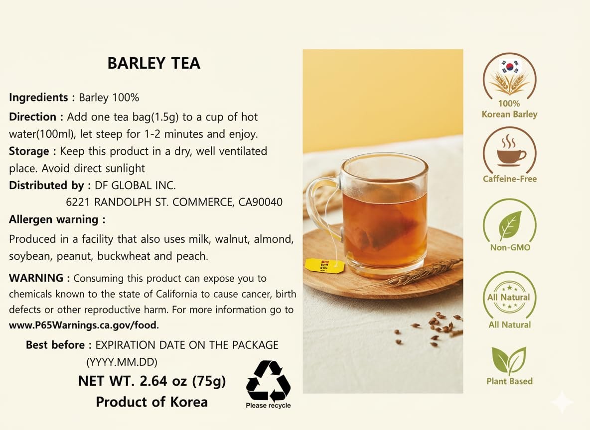 Damtuh Korean Barley Tea, Roasted Barley Tea Bags, Boricha Mugicha, Caffeine-…