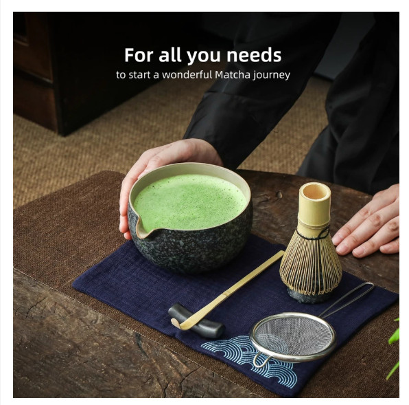 TEANAGOO Matcha Tea Set Featuring Handcrafted Bamboo Whisk, 7 Piece Kit