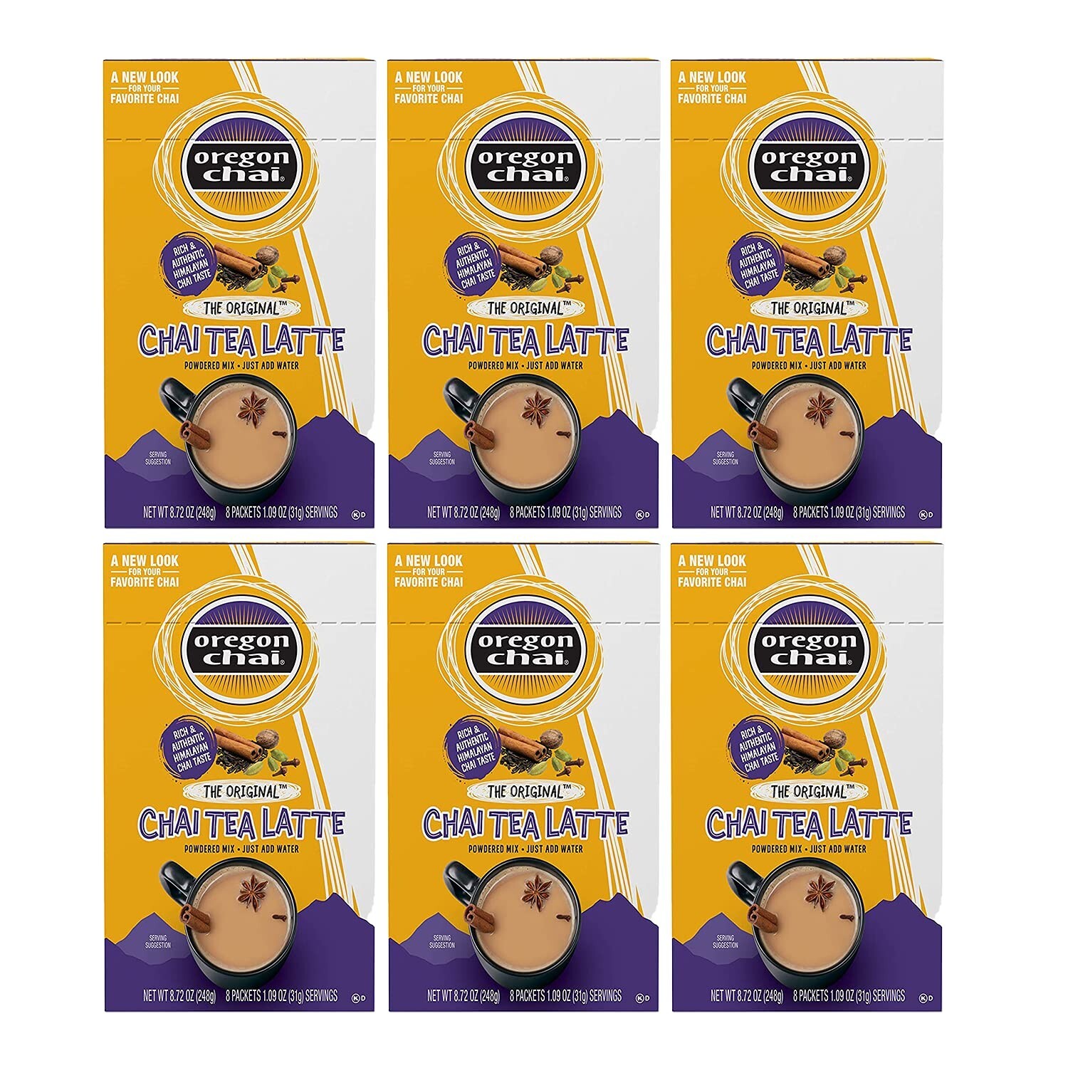 Oregon Chai Original Dry Chai Latte Mix, 8 Count (Pack of 6)
