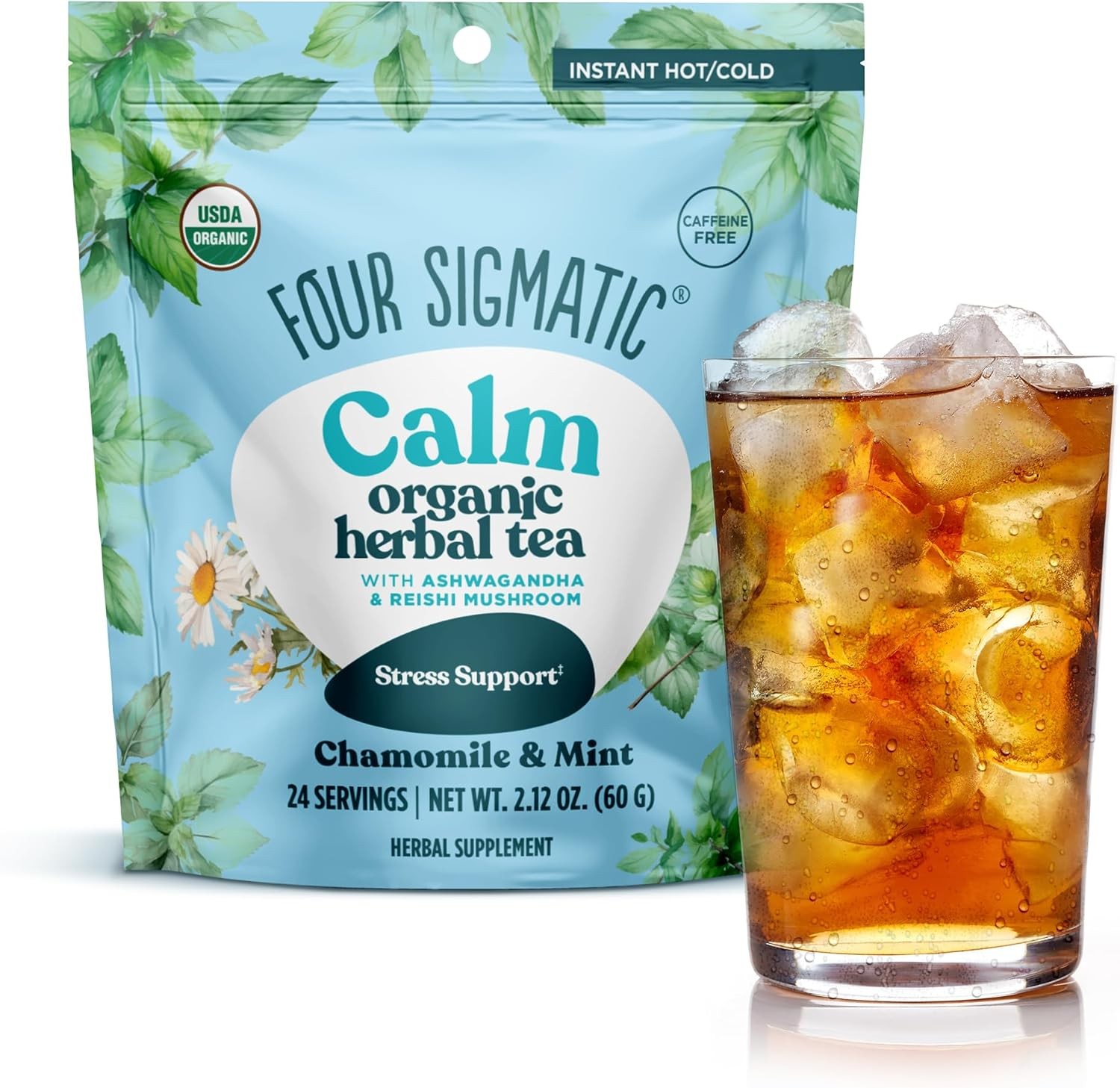 Calm Organic Herbal Tea | Stress Relief Tea with Ashwagandha & Reishi | Instant
