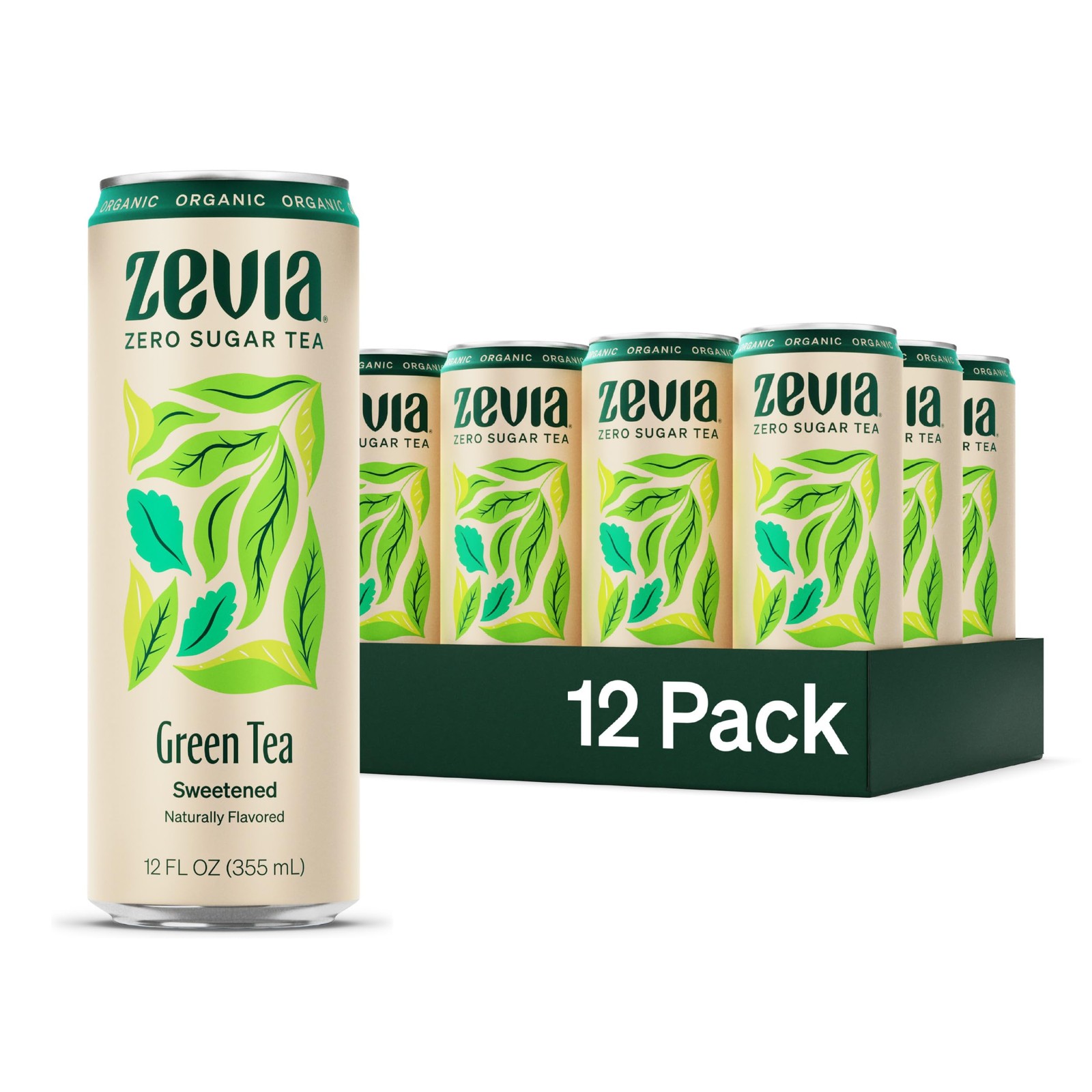 Zevia Zero Sugar Tea, Green Tea, 12 oz Cans 12Pack – Naturally Sweetened, Zer…