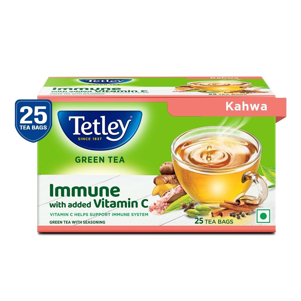Tetley Green Tea Immune Kahwa with Pink Salt, Ginger, Cardamom Spiced green tea