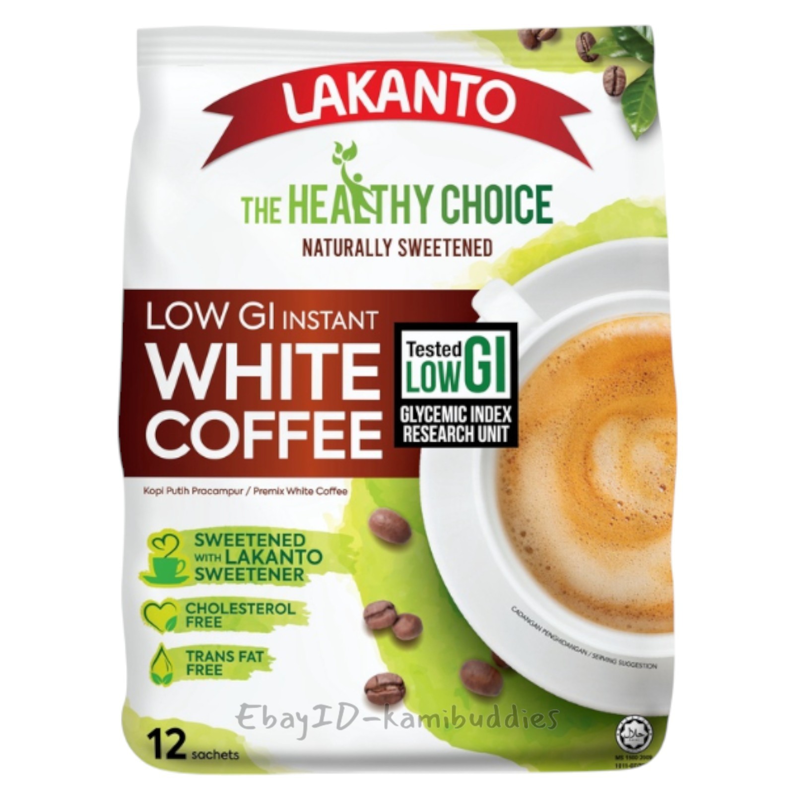LAKANTO Low GI 3-in-1 Instant White Coffee No Sugar Added Low Calorie – 3 Packs