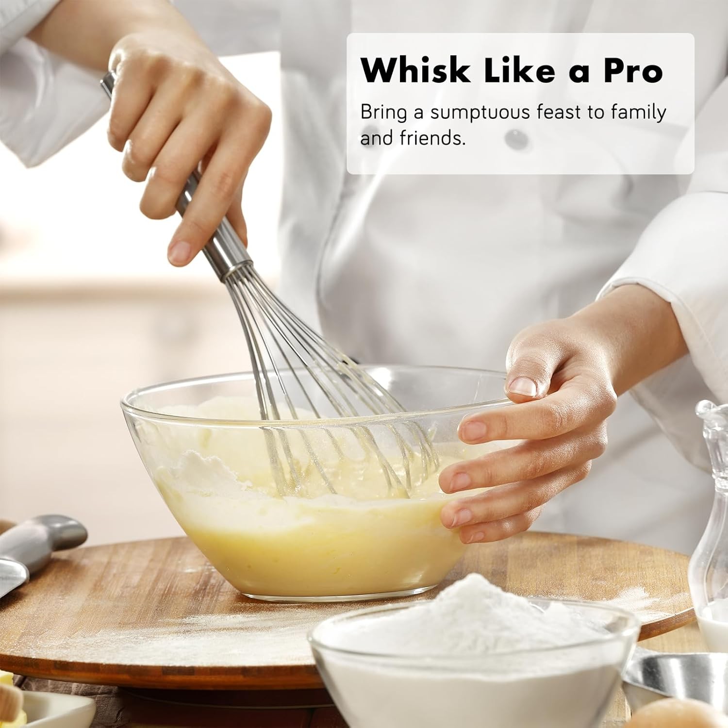 304 Stainless Steel Whisk Set, Dishwasher Safe Rustproof Metal Whisk, Silver