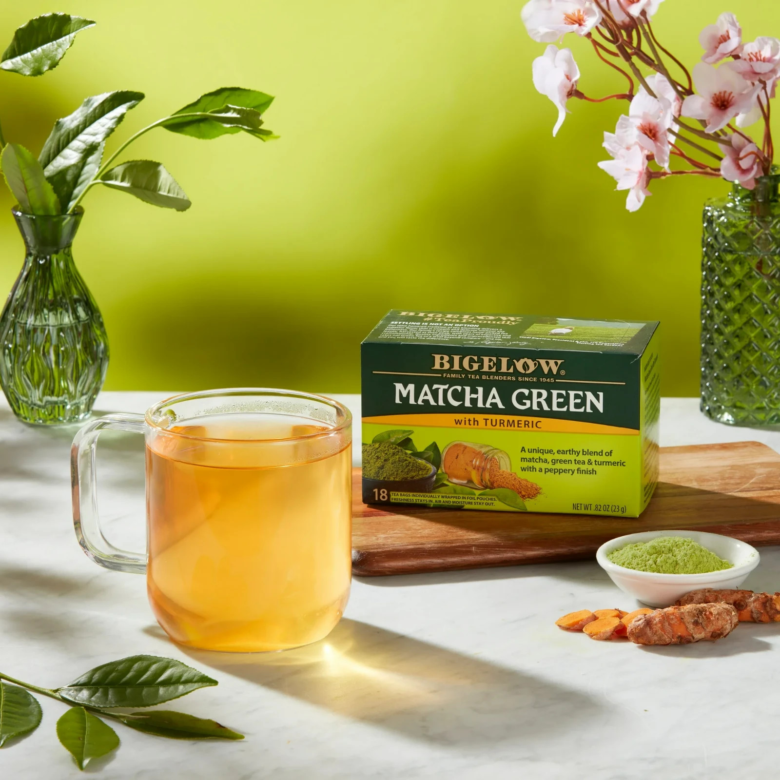 Bigelow Matcha Green Tea with Turmeric, Green Tea Bags, 18 Count