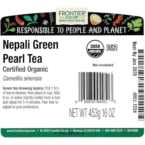 Frontier Co-op Nepali Green Pearl Tea 16 oz Premium Organic Whole Leaf Green Tea