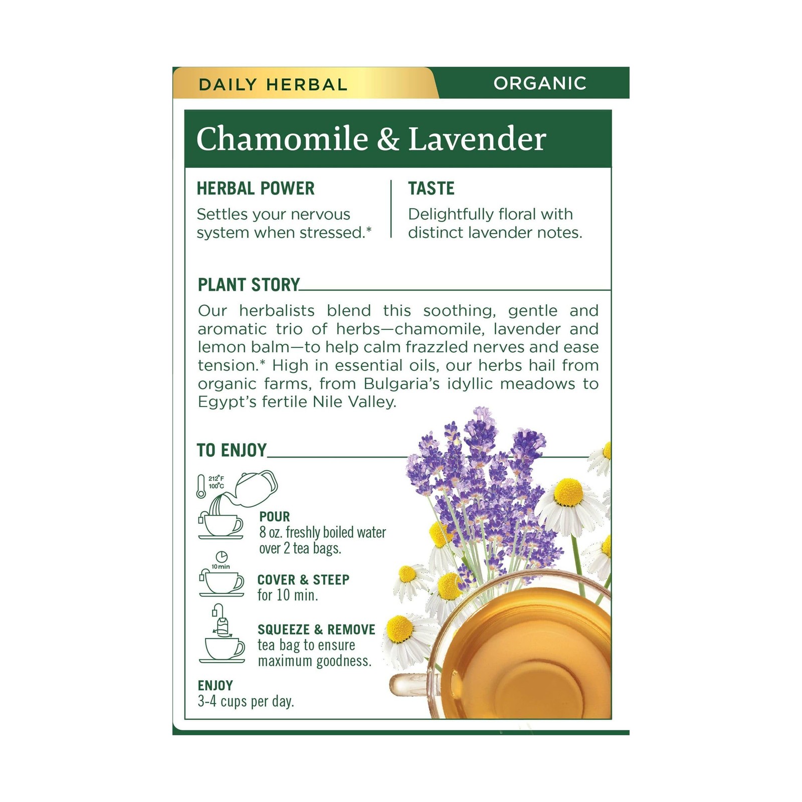 Organic Chamomile Lavender Tea 6×16 Bags | Caffeine-Free Herbal Infusion