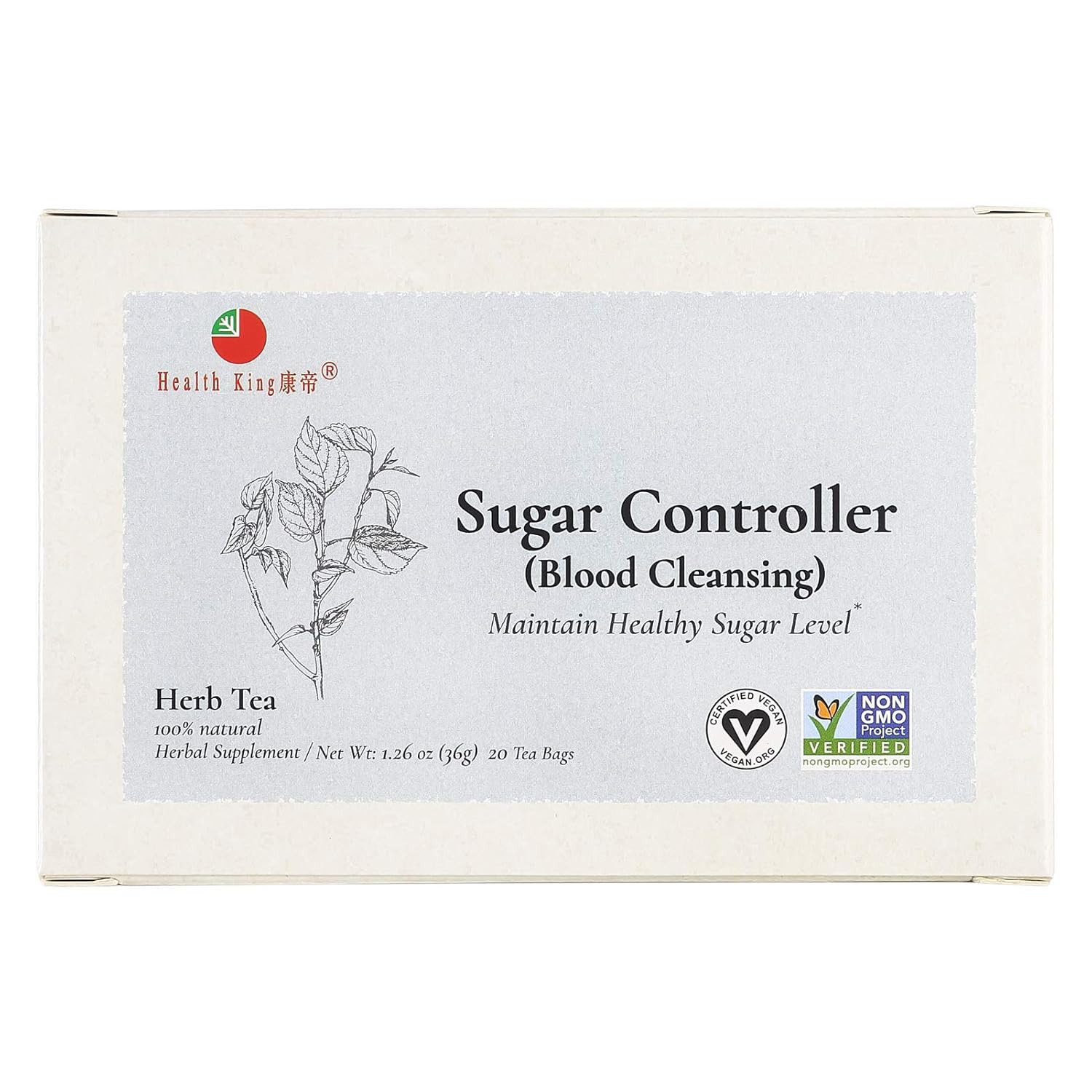 Health King Sugar Controller Herb Tea, Teabags, 20-Count Box (Pack of 4)
