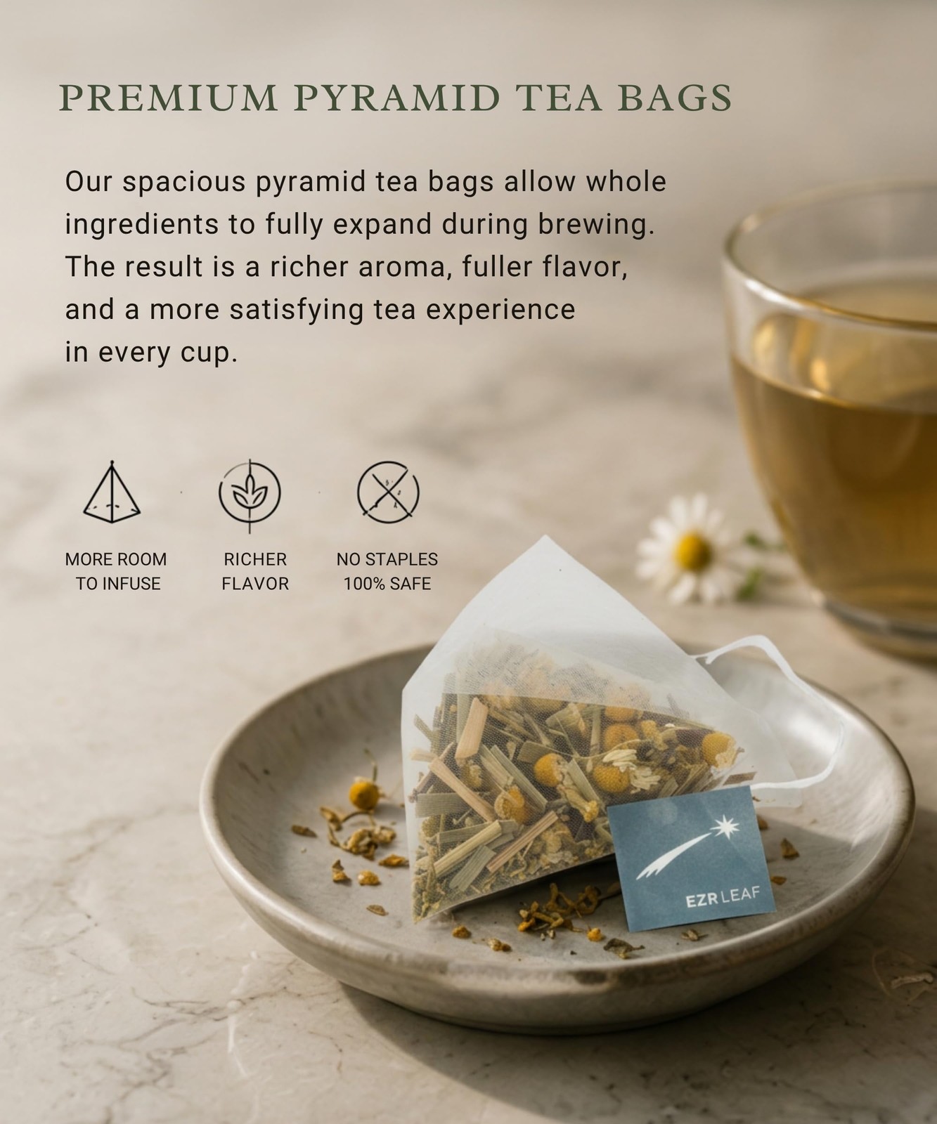 EZR Leaf Mint & Chamomile Herbal Tea 20 Pyramid Tea Bags 1.4 Once with Lemong…