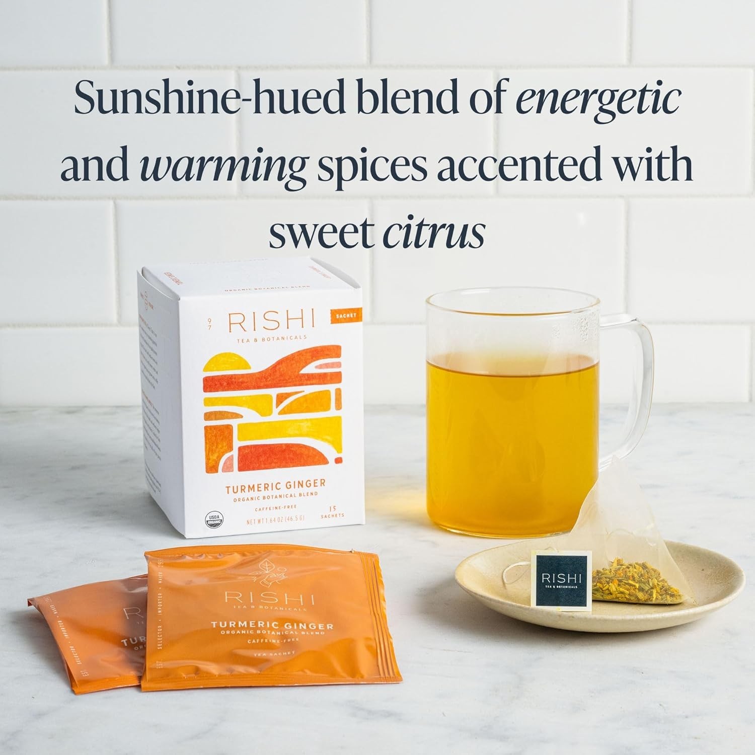 Rishi Tea Turmeric Ginger Herbal Tea – Organic 15 Count (6 Pack)