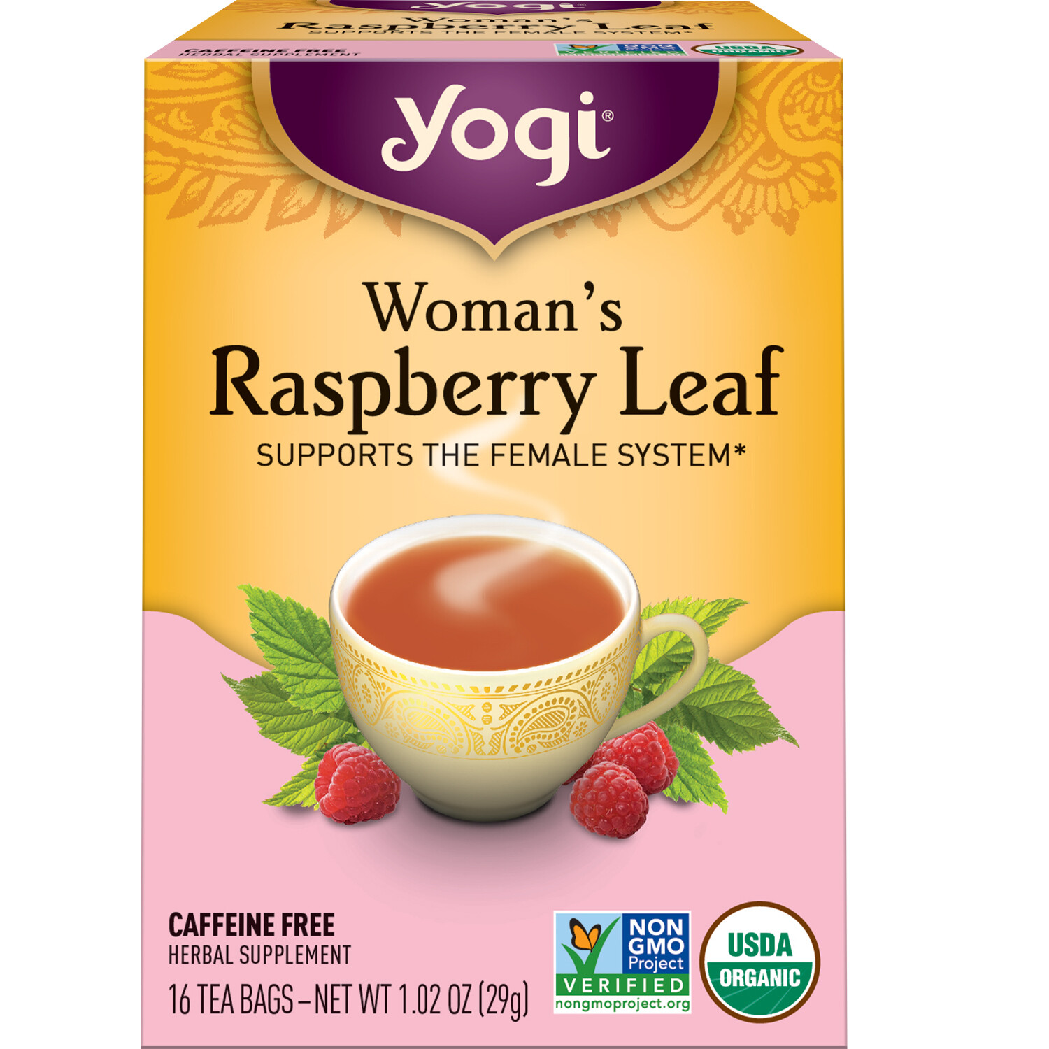 Yogi Tea – Raspberry Leaf Tea (4 Pack) Caffeine Free, 64 Organic Herbal Tea Bags
