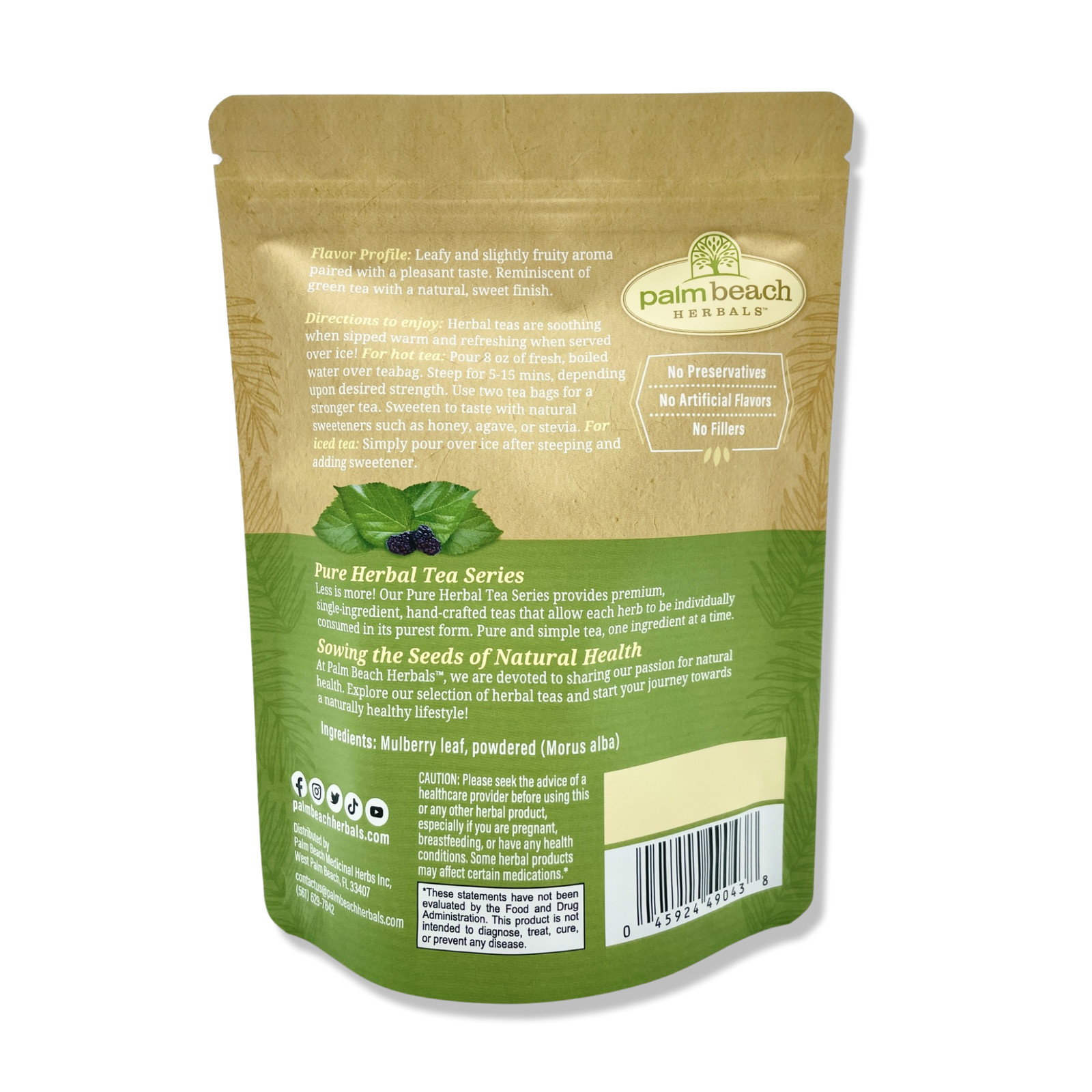 Mulberry Leaf Tea by Palm Beach Herbals | 30ct, Caffeine-Free