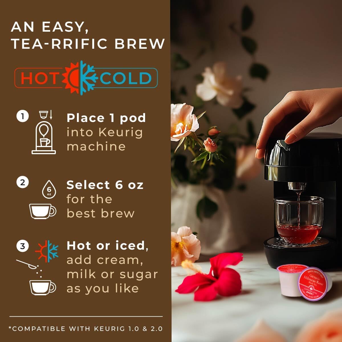 Hibiscus Rose Black Tea K Cups for Keurig 16 ct – High Caffeine Tea Pods for …