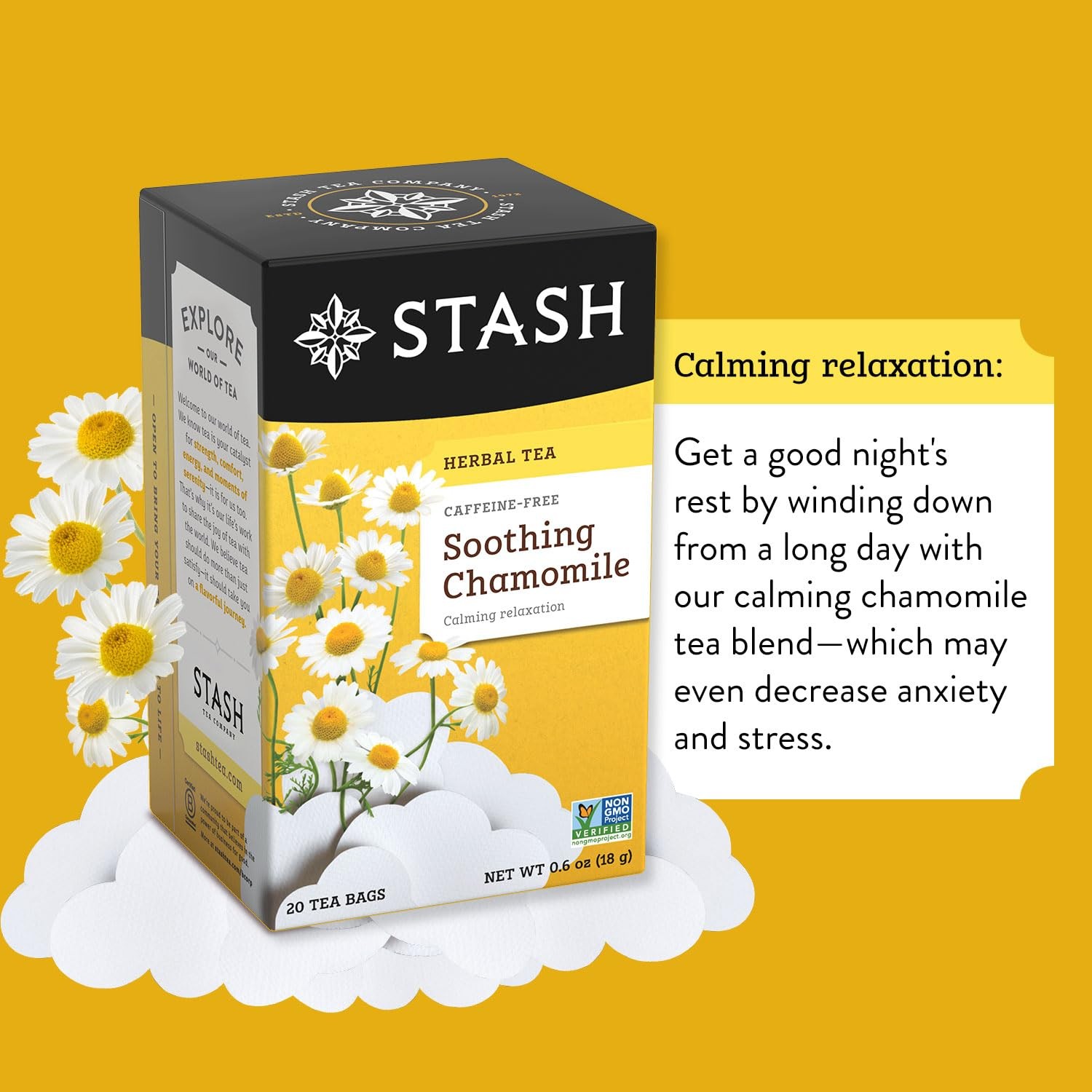 Stash Chamomile Herbal Tea 20 Count Pack of 6 Caffeine Free 120 Tea Bags