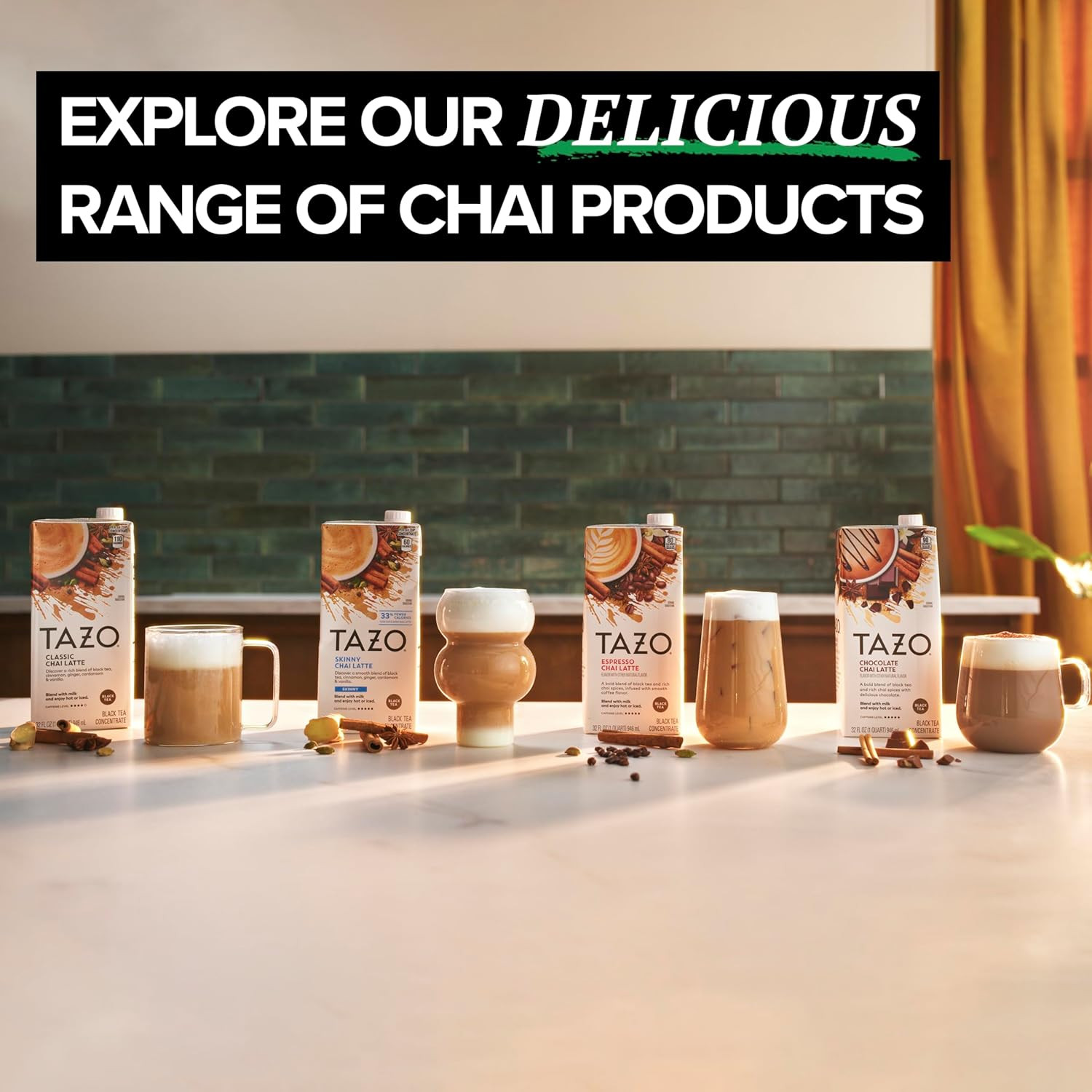TAZO Decaf Chai Latte, Black Tea Concentrate, Easy-To-Serve Chai Tea for Everyda