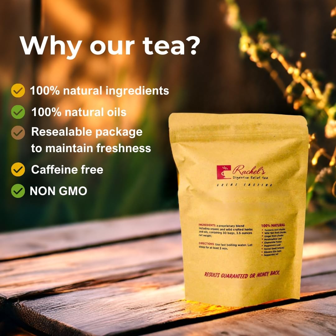 Digestive Relief Tea – Turmeric, Ginger, Chamomile, 30 Bags, 60 Cups – Soothing