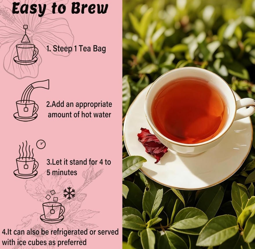 PiPi Tea Caffeine Free Herbal Tea Organic Hibiscus Tea Bags Rich in Antioxi 30