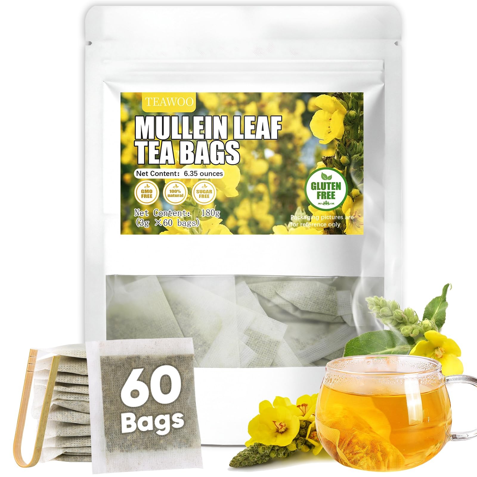 60 Mullein Leaf Tea Bags, From 100% Natural Mullein Leaves for Lungs Health a…