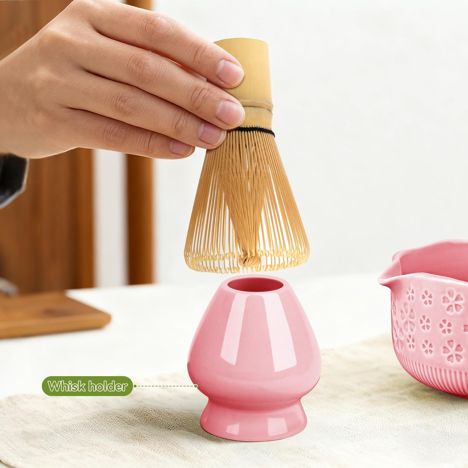 7 PCS Matcha Whisk Making Kit Bowl Scoop Sifter Tea Towel Holder Set
