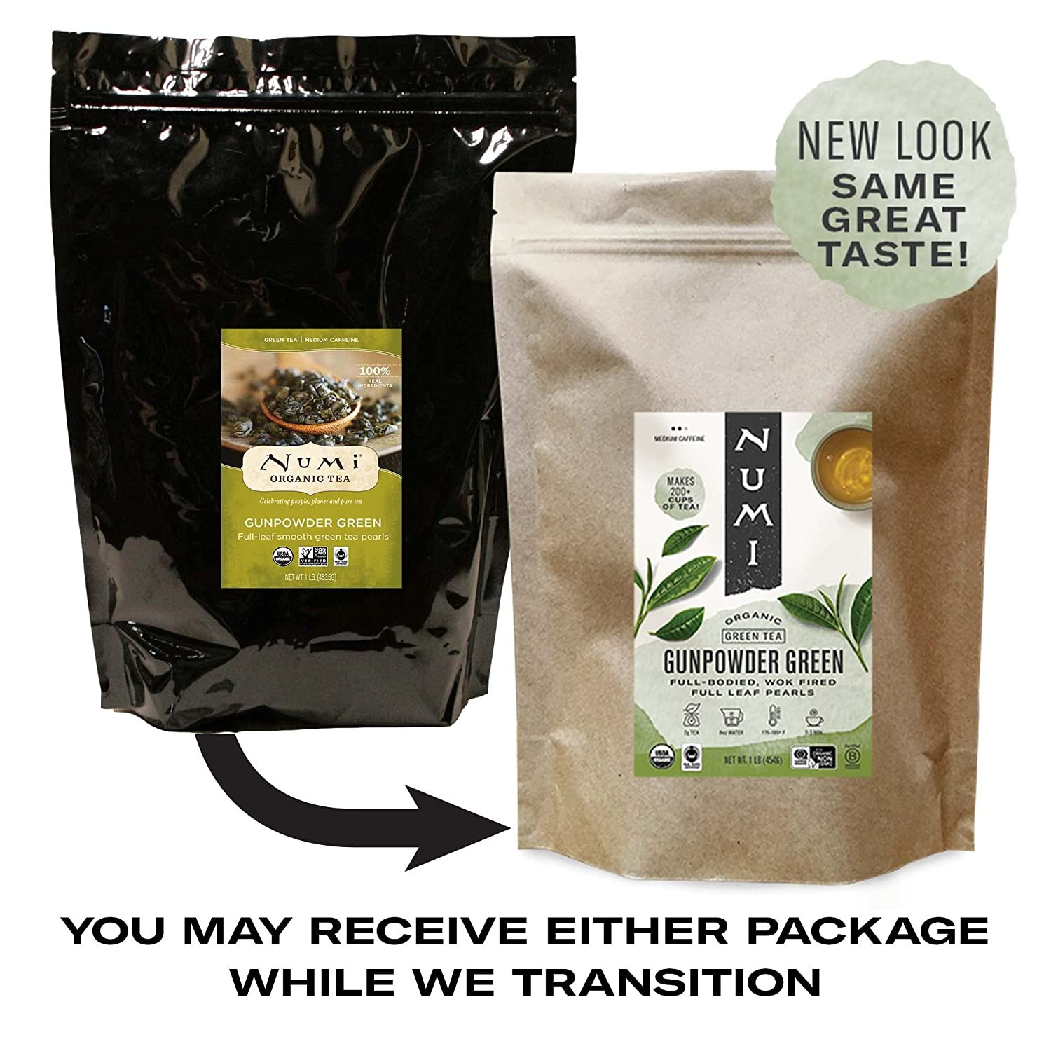 Numi Organic Tea Gunpowder Green 16 Ounce Pouch Loose Leaf Tea 200+ Cups Pac