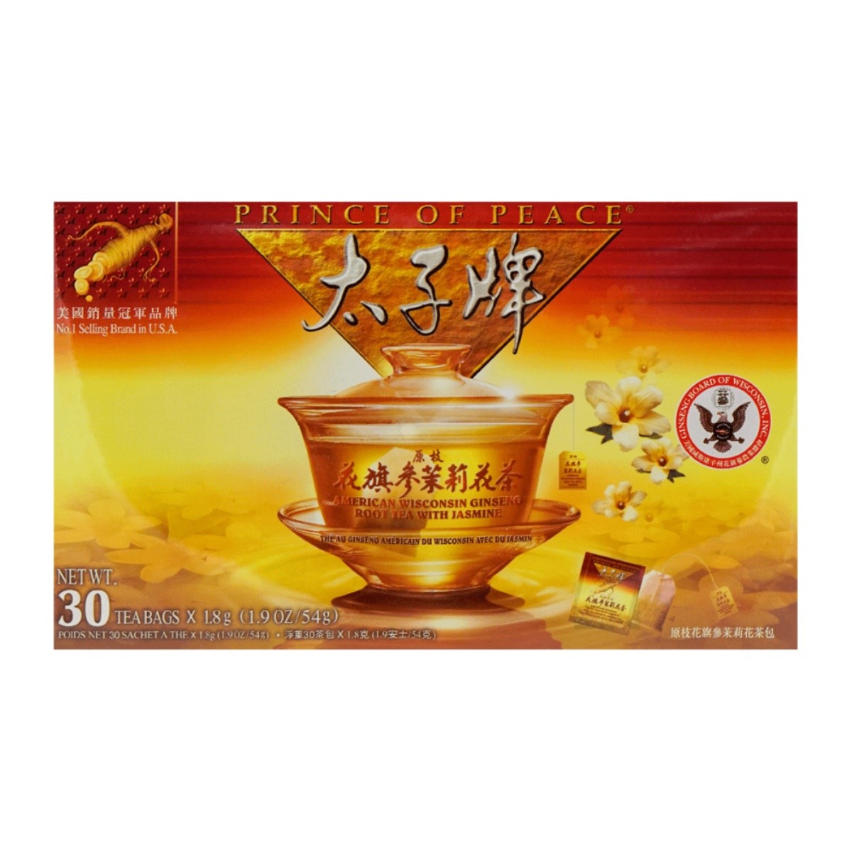 Prince of Peace American Ginseng Root Tea with Jasmine, 30 tea bags