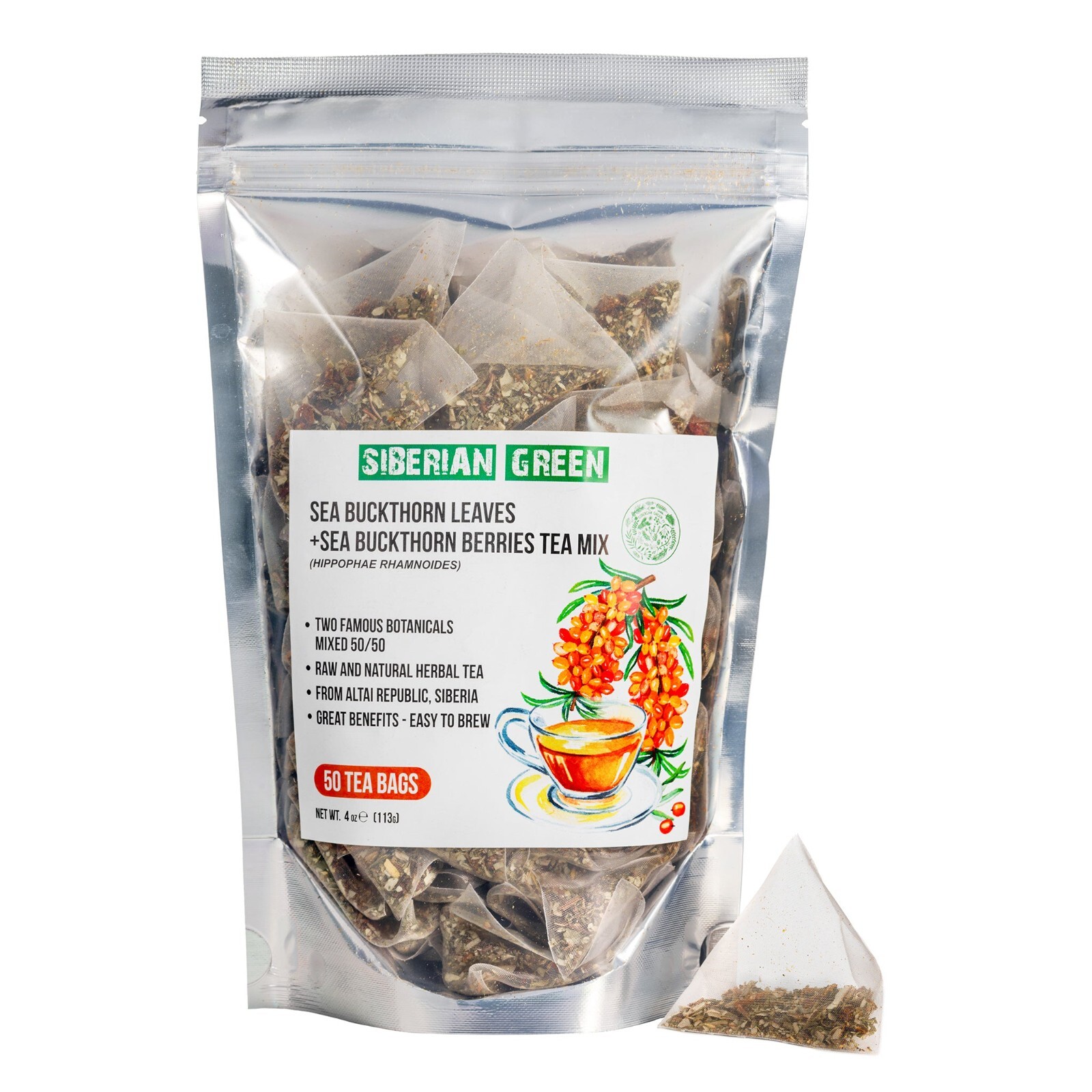 Sea Buckthorn Berry & Leaf Tea – 50-Pack Caffeine-Free Herbal Tea