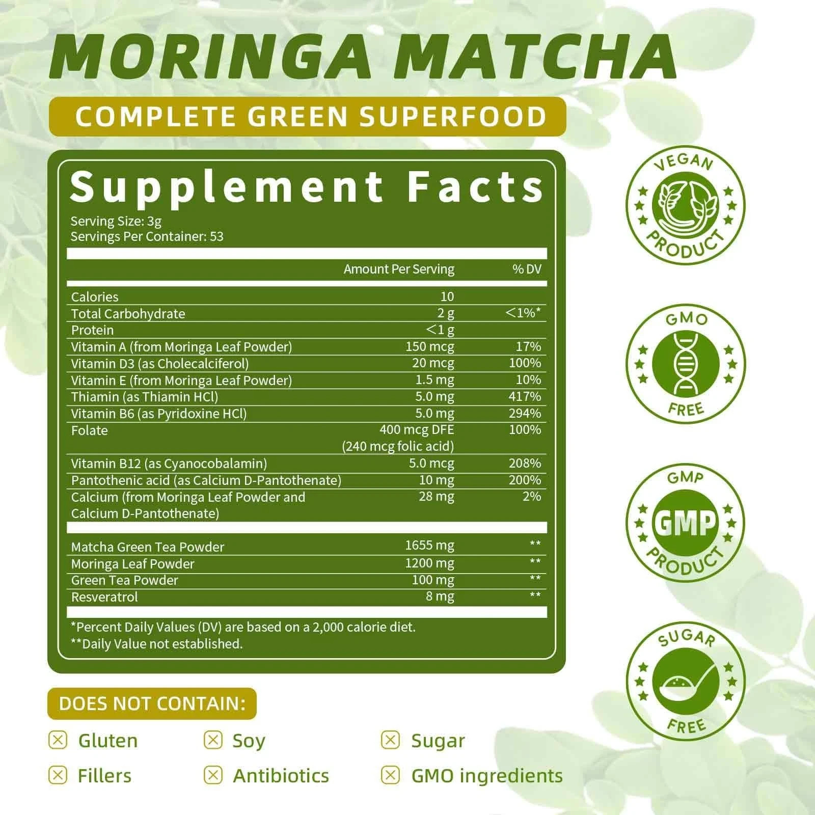 Catfit Matcha Powder with Moringa Green Tea and Resveratrol 4-in-1 Superfood …