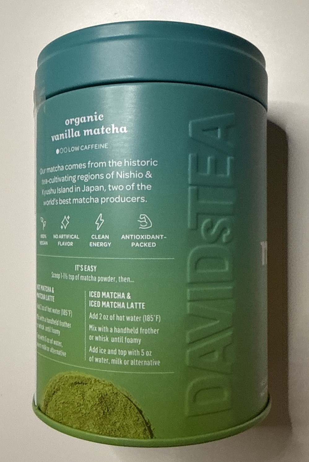 MATCHA DavidsTea Vanilla Organic Matcha 2.29 Oz. Drink Mix Vegan Low Caffeine