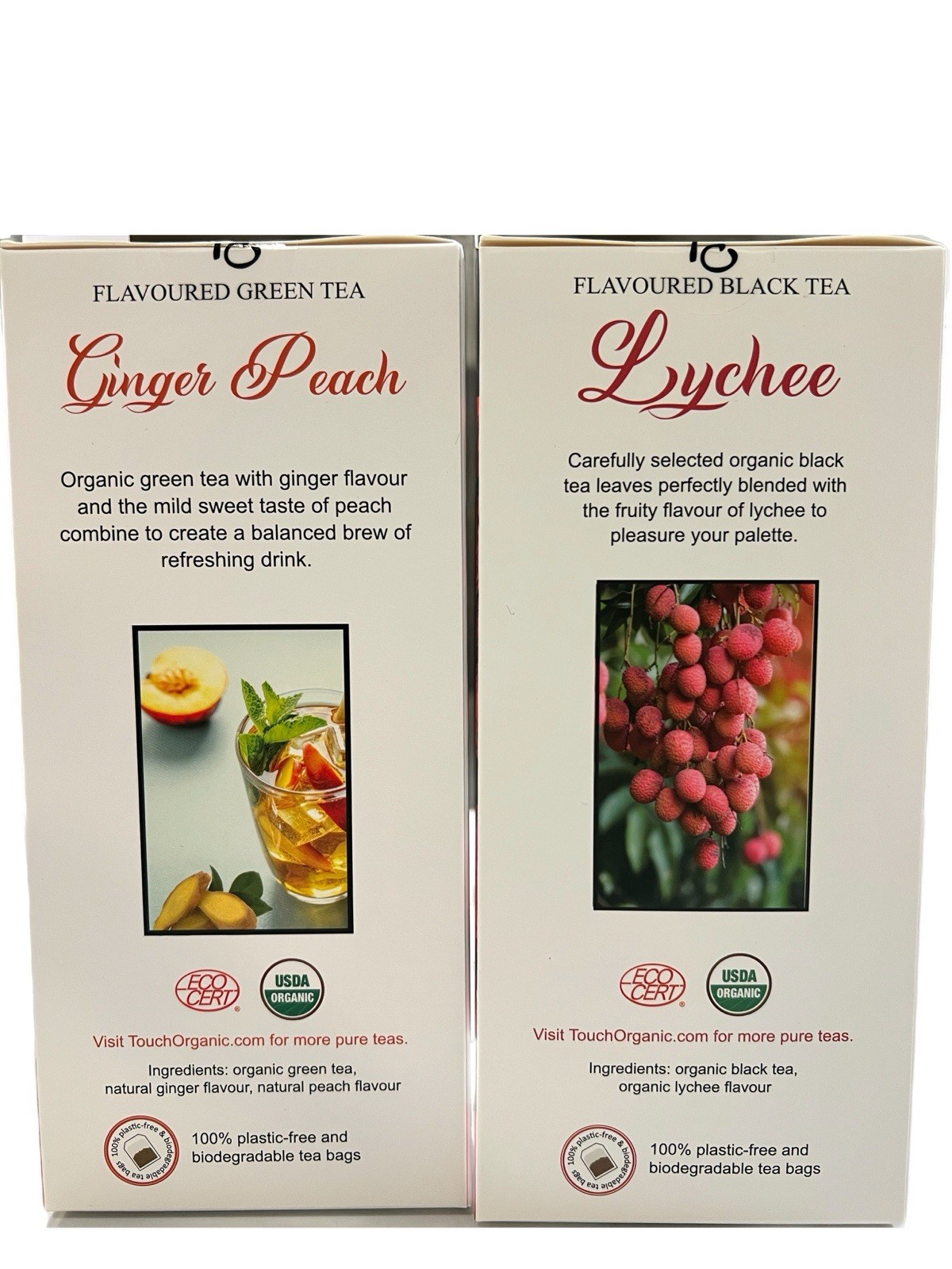 Touch Organic Tea Bundle Ginger Peach Green & Lychee Black 40 Bags Each